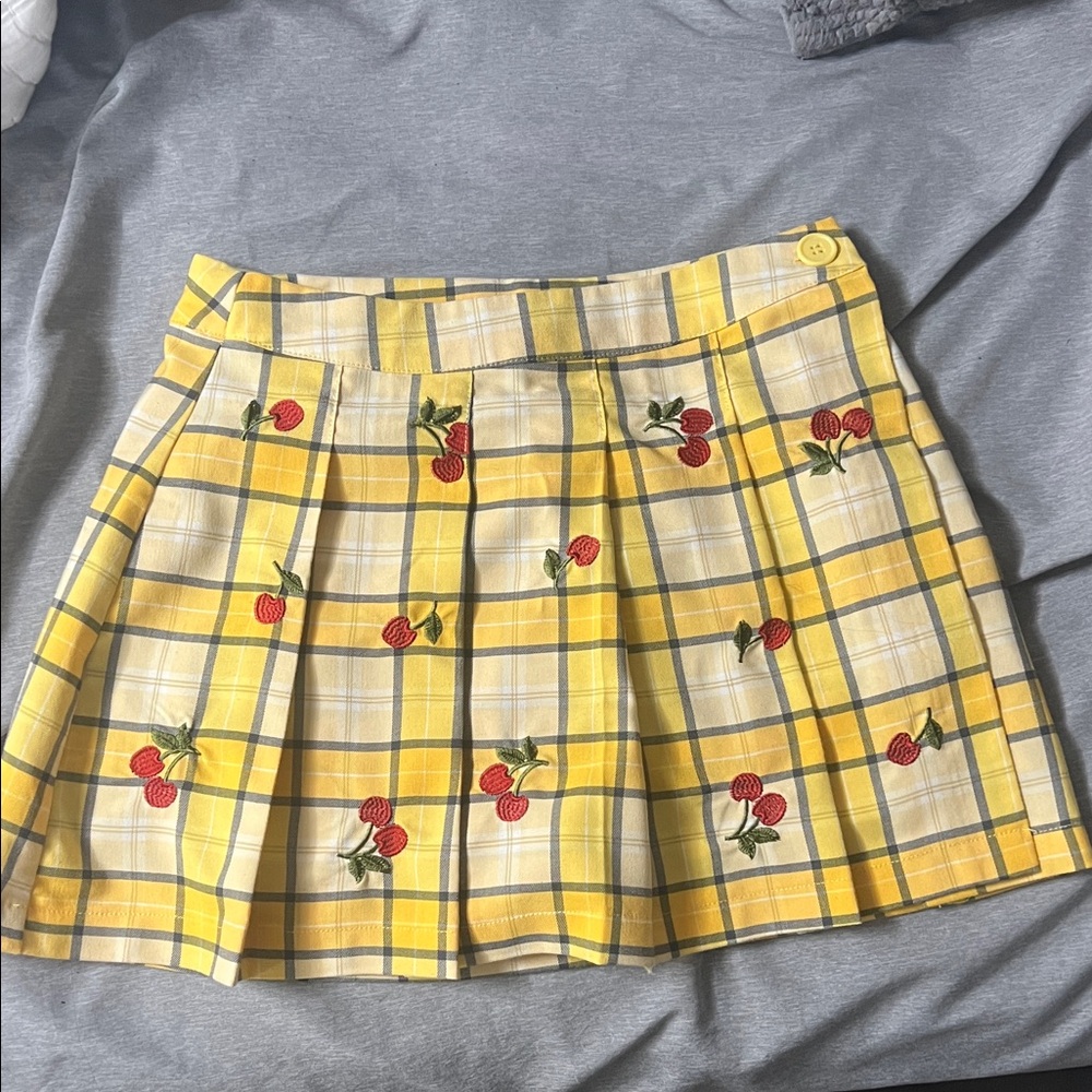 Forever 21 Yellow Plaid Skirt with Cherry Details